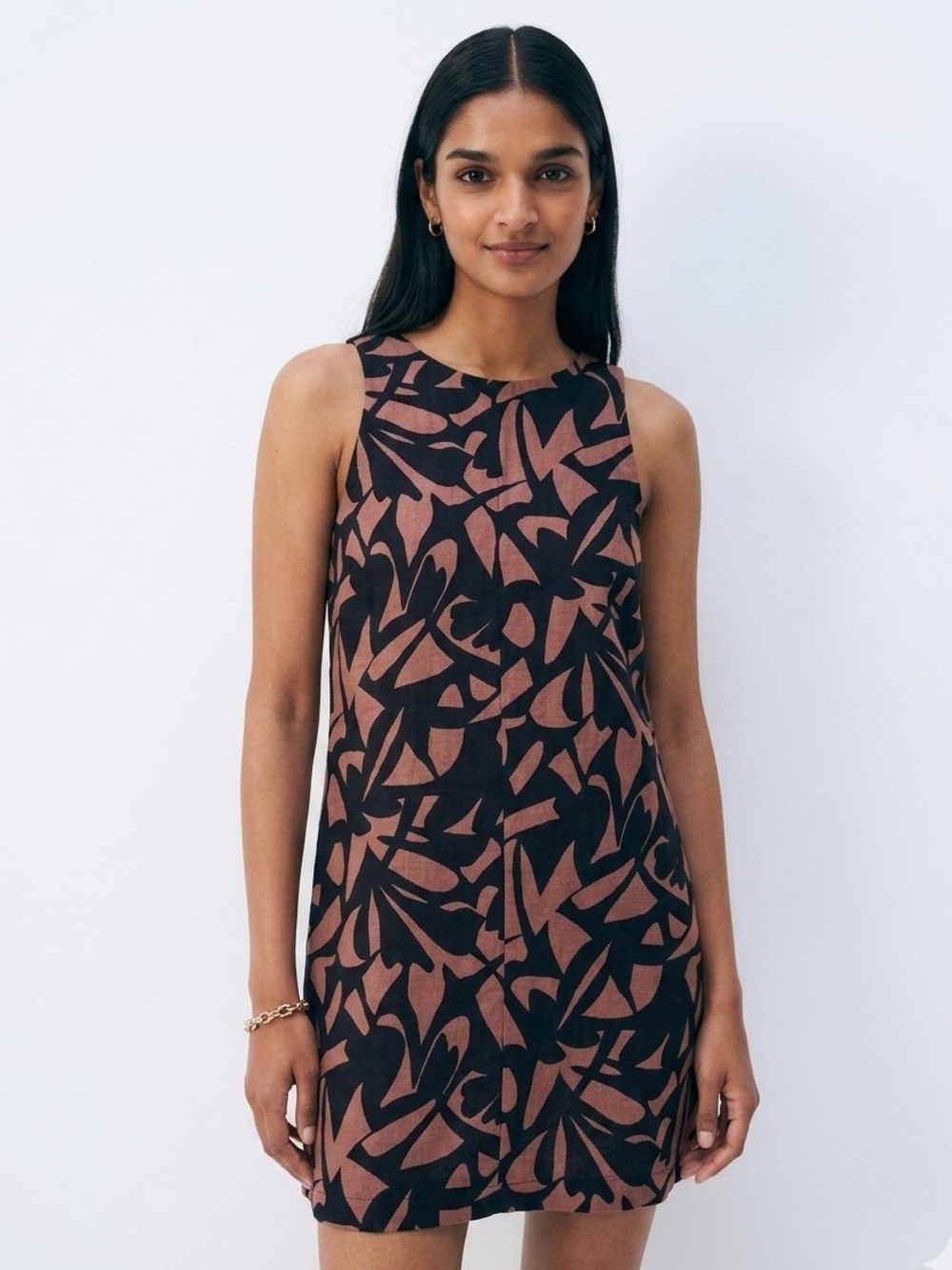 a new day Sleeveless Black & Brown Abstract Shift Dress